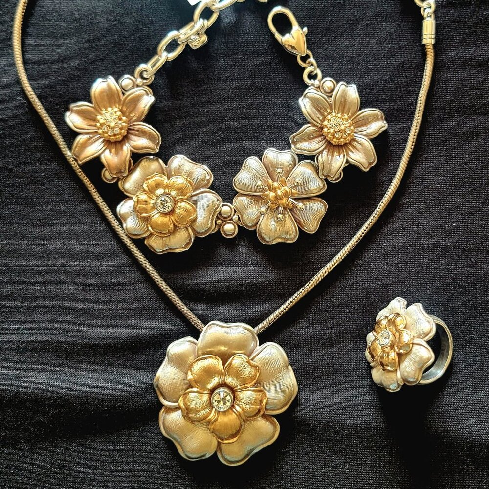 Brighton "Retro Garden" Jewelry Set - Necklace, Bracelet, and Ring with Floral D